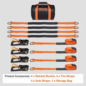 VEVOR Ratchet Tie Down Straps Kit, 2" x 120" Tire Straps, 5512 LBS Working Load, 11023 LBS Breaking Strength, Car Tie Down Straps with Snap Hooks for Passenger Car, Truck, Trailer, 4-Pack
