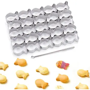 Fish Cracker Cutter,25 Cavity Fish Cookie Cutter,Mini Fish Shapes Molds For Cookie,Non-stick Dough, Stainless Steels Cookie Cutters Mold For Baking