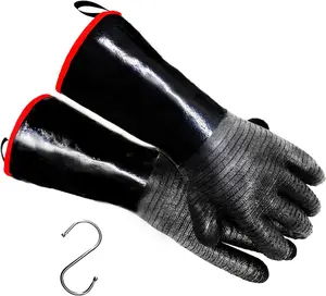 932°F Heat Resistant Gloves for Grill BBQ，Aillary Waterproof Long Sleeve Pit Grill Gloves for Fryer, Baking, Oven,Smoker,Fireproof, Oil Resistant Neoprene Coating