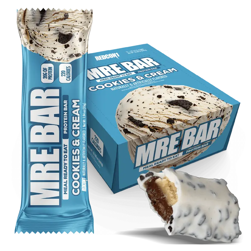 MRE Protein Bars, New, Candy Bar-Like Taste. 20g Protein | 220 Calories | 1g Sugar Bakery Inspired Flavors Soft Baked Texture