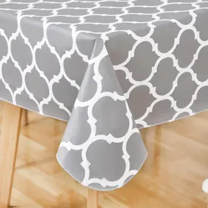Simple Gray Tablecloth 52x70 Inch, Waterproof and Flannel-Backed for Lasting Protection & Style