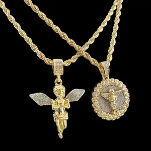 14K Gold, Silver Plated Fashion Cubic-Zirconia Baby Angel Pendant & 24" Rope chain 2 Fashion Necklace Set For Unisex Men Women