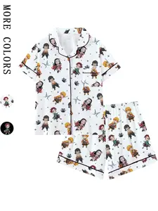 Men's Teen Domon Slayer Demon Slayer Anime Collared Short Sleeve Pajama Set, Comfortable Sleepwear for All Seasons, Cute Movie Pajamas Gift