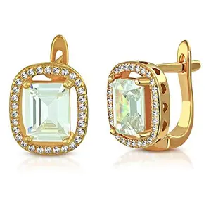 925 Sterling Silver Rose Gold-Tone Rectangular Clear CZ Hoop Huggie Earrings, 0.5"