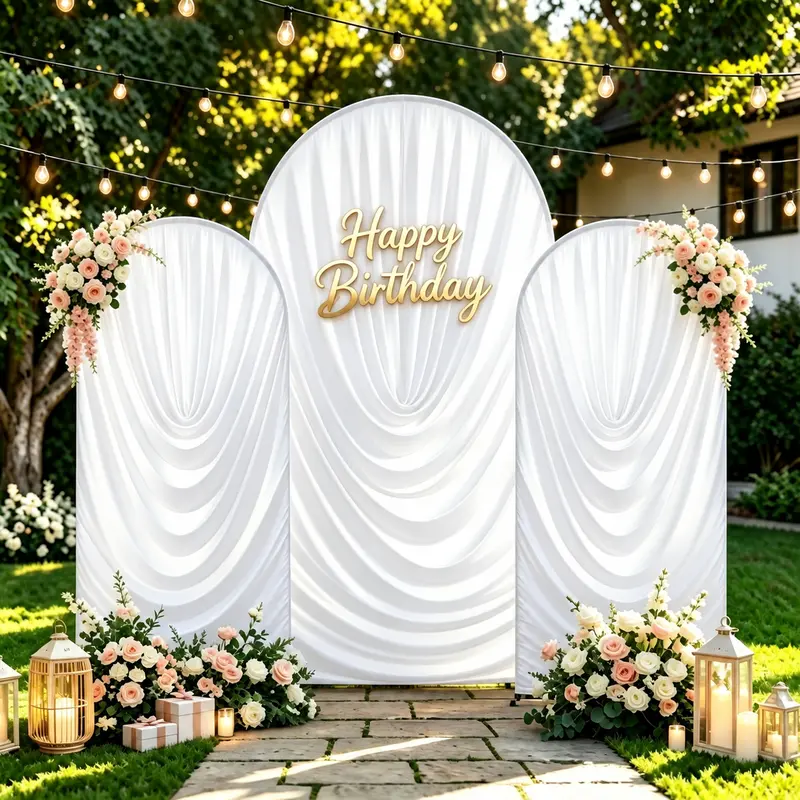 Draped Pleated Spandex Arch BackdropCover,Reusable Wrinkle-Free Soft Fabric DrapedBackdrop for 6FT/7.2FT Arch Frame,Wrinkle Free ElegantBackground for Wedding Ceremony Birthday PartyPhotoshoot Decor,homedecor,halloween decor,sohochic(Stand not included)