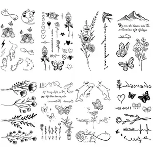 8 Sheets Realistic Temporary Tattoos for Adults, Minimalist Fresh Series Tattoo Stickers for Women, Waterproof White & Black Mixed Styles Tatuajes Temporales Para Mujeres Plant Animal Sentence