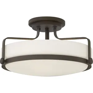 3643OZ Large Semi-Flush Ceiling Light - Sleek, Retro Style - Oil Rubbed Bronze + Etched Opal Glass