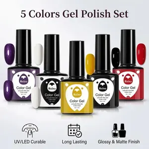 5pcs x 0.24oz Red Glitter Gel Nail Polish Kit - High Gloss Reflective Sparkle, LED Removable & Water-Absorbing Formula, Salon-Level Shine, for Party & Daily Wear, Best Gift for Her