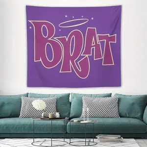 Tapestry 1Pc Brat Wall Art - Purple And Golden Starry Night Pattern, Horizontal Decor For Bedroom, Dorm, Living Room, No Power Needed, Easy To Hang, Dorm Room Additions |     Striking Font Design |     Long-Lasting Fabric