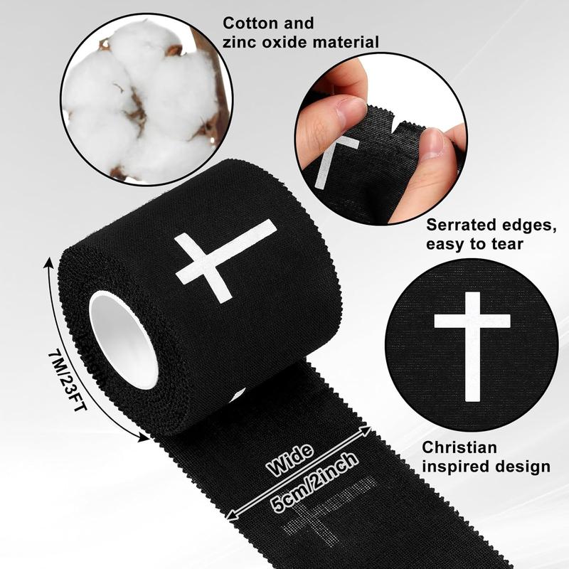 2Pcs Christian Cross Athletic Sports Wrap Tape 2in x 23ft Jesus Cotton Zinc Oxied White Wrist Tape for Muscle Strapping, Joint Stability, Wrist & Knee Tennis Baseball Soccer Boxing