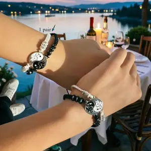 New Chinese Style Dragon Phoenix Couple Bracelets, Adjustable Black White Woven Rope, Waterproof Non-Fading, Matching Bracelets for Lover Gifts