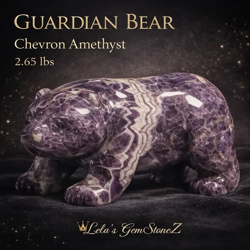 Large Chevron Amethyst Bear Crystal Carving Natural Amethyst Animal Sculpture Spiritual Home Decor 2.65 lb Statement Piece crystals for sale crystal