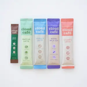 Cloud Café Korea Collagen-Infused Coffee & Tea Sampler Set - Vanilla Latte Flavor - 5 Sachets - Cold Brew Matcha Royal Milk Tea Churro Latte Variety Pack - Beverage