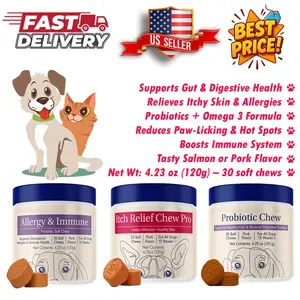 [Select Varient] Probiotics for Dogs, Gut & Digestive Health, Itchy Skin & Seasonal Allergy Support, Omega 3 Supplement for Dogs – Immune Support Soft Chews – Salmon & Pork Flavor Options Dog Probiotics & Allergy Relief Chews