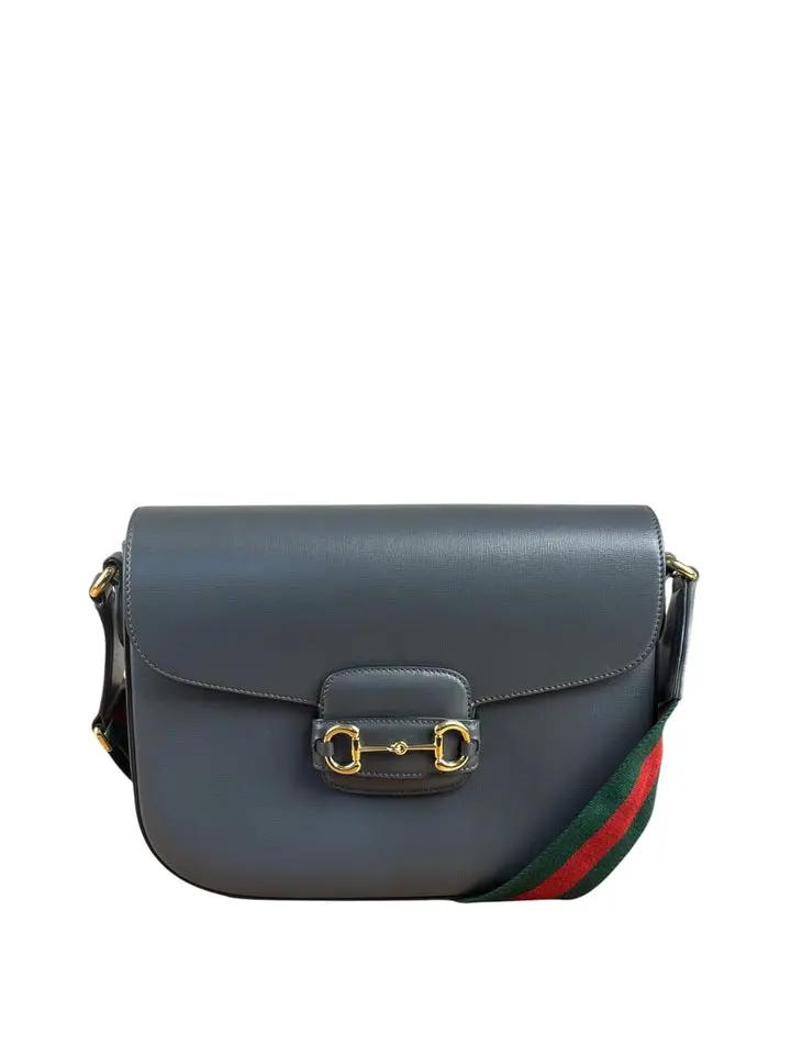 Pre-owned GUCCI Leather Shoulder Bags Grey 1955 Horsebit Shoulder Bag