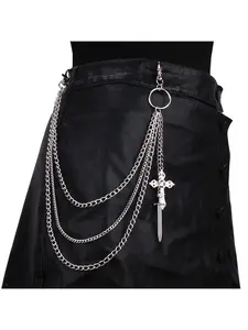 Hip Hop Punk Multi-Layer Metal Jeans Chain with Cross Pendant, Unisex Pants Chain Accessory for Bag and Waist, Trendy Style for Every Occasion  Valentine's Day Gift