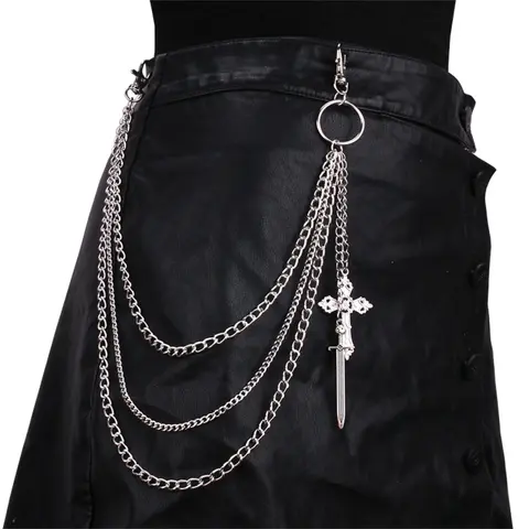 Hip Hop Punk Multi-Layer Metal Jeans Chain with Cross Pendant, Unisex Pants Chain Accessory for Bag and Waist, Trendy Style for Every Occasion Fashion Body Jewellery Valentine's Day Gift