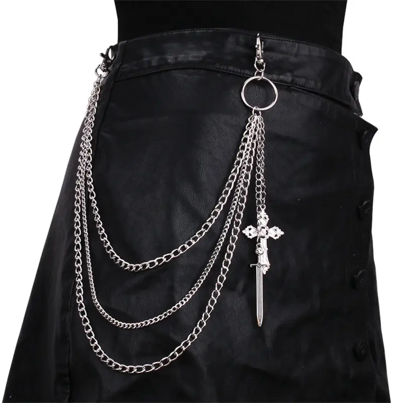 Hip Hop Punk Multi-Layer Metal Jeans Chain with Cross Pendant, Unisex Pants Chain Accessory for Bag and Waist, Trendy Style for Every Occasion Fashion Body Jewellery Valentine's Day Gift