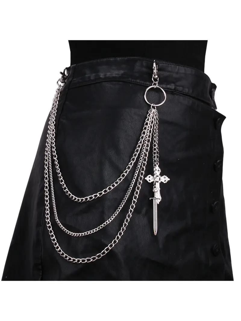 Hip Hop Punk Multi-Layer Metal Jeans Chain with Cross Pendant, Unisex Pants Chain Accessory for Bag and Waist, Trendy Style for Every Occasion  Valentine's Day Gift