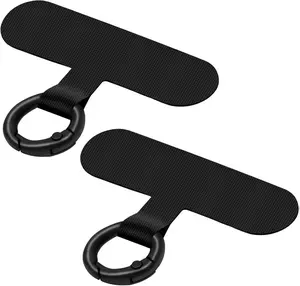 Phone Tether Tab, 2 Pack Cell Phone Lanyard Patch Without Adhesive, Phone Strap Replacement Part for All Full Phone Cases (Black)