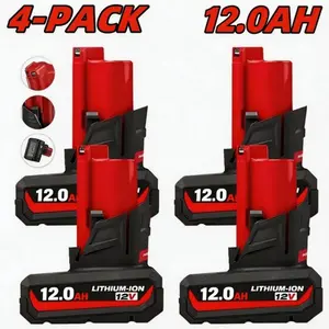4Pack 12.0Ah 12V M-12 Batteries Replacement for Mliwaukee M12 Battery 48-11-2460 48-11-2440 48-11-2401 48-11-2402 48-11-2412, Compatible with Milwaukee 12V Cordless Power Tools