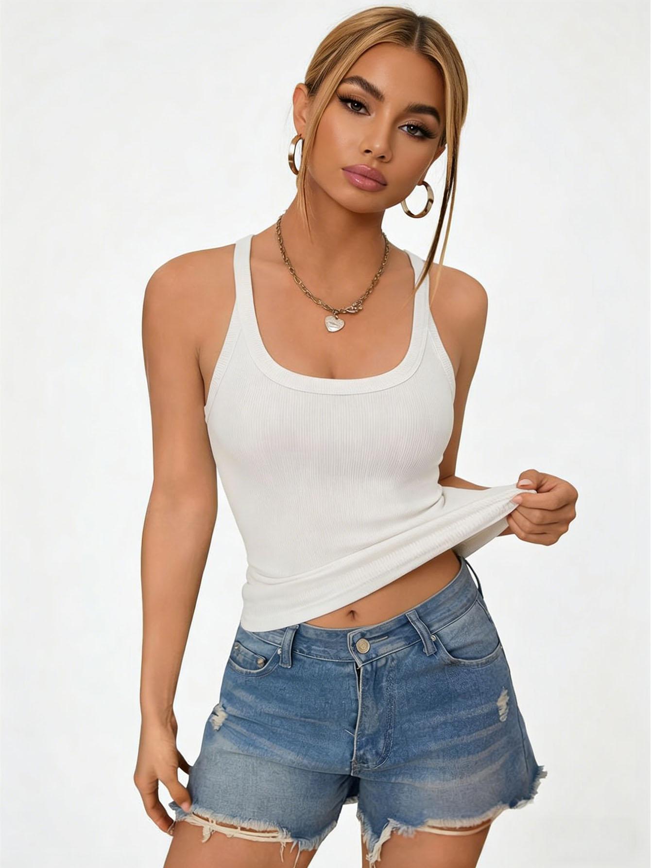 Women’s Fitted Tank Top 2 Pack – Stretchy Slim Fit Cami with Scoop Neck, Soft Breathable Sleeveless Basic Top for Workout, Gym, Yoga, Running, Going Out, Layering & Casual Daily Wear