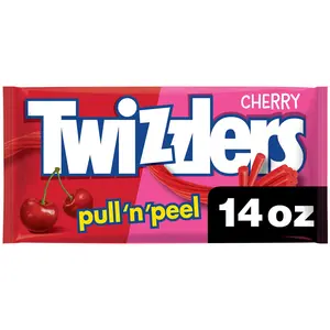 TWIZZLERS PULL 'N' PEEL Cherry Flavored Licorice Style, Low Fat Candy Bag, 14 oz Snack Candies