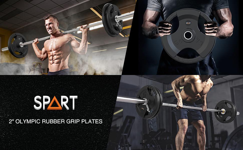 SPART Weight Plate 2-Inch Rubber Coated Olympic Grip Plate for Barbell,Solid Cast Iron Weight Plates in Pairs for Strength Training,Weightlifting,Crossfit,Home Gym 35LB