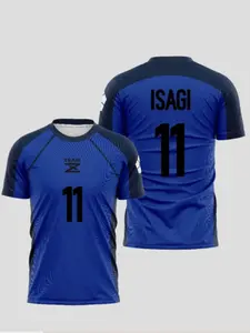 Blue Colorblock Football Jersey Isagi No. 11, Quick-Dry Breathable Short Sleeve Sports Training Shirt, Casual Graphic Tee