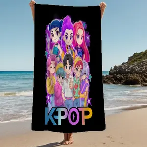 Kpop Dance Team Cartoon Print Beach Towel, Soft Quick-Dry Sand Blanket, Large Size Comfortable for Swimming Pool/beach Yoga