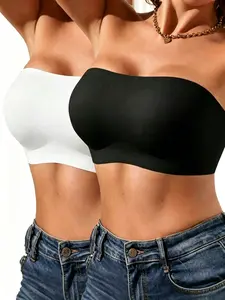 Women's Strapless Bra with Transparent Straps, Seamless Jelly Gel Underwire-Free Lingerie, Elegance, Comfortable All-Seasons Wear, Elegant, Underwear, Womenswear