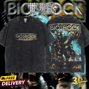 HardTimesClothing - Bio Shock Retro Limited Vintage From Software Collection Game Oversized Washed Tee Acid Washed Lightweight TSHIRT, Gift for him her Clothes Cotton