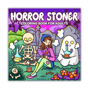 Stress-Relieving Halloween Cute Coloring Book for Adults - Horror Stoner Themed with Adorable Spooky Creatures in Cozy Hygge Moments, Includes Funny Weed Art Markers for Relaxation, Cute Colouring Book