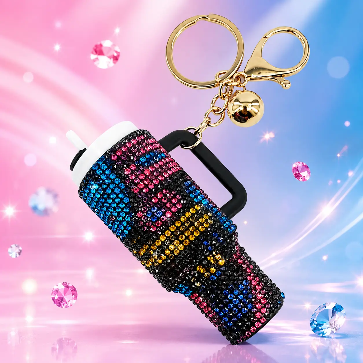 Women's Crystal Rhinestone Tumbler Keychain - Glamour Decorative Everyday Fashion Accessory for Bag Decoration