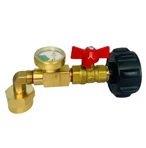 LPG Gas Brass Cylinder Filler Refill Adapter, Leak-Proof Elbow-Shape Solid Brass Tool with Valve Gauge for Filling 1lb Bottles from 20lb QCC1/POL-Type 1 Tanks
