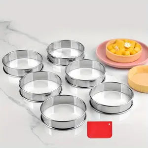 6PCS British Muffin Ring with Scraper Multi-purpose Stainless Steel Ring Set Round Egg Circle Cream Chicken Rolls Mold Suitable for Kitchen Cooking Pancake Chicken Rolls Ring