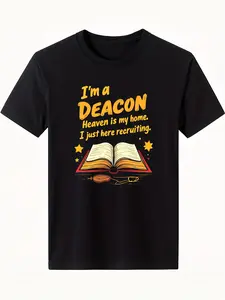 Men'S I'M a Deacon Heaven Is My Home T Shirt Religious Apparel with Verse Design Bold Yellow & Orange Print Church Choir & Deacon Ministry Shirt All Season Comfort Fit (S Xxxl)Retro Style Sports Fitness Leisure Multifunctional Breathable