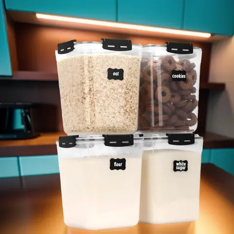 PP Plastic Airtight Resealable Food Storage Container Sets with BPA-Free Rubber Lids - Sturdy, Leakproof, Dustproof Food-Safe Organizers for Kitchen Pantry, Fridge (Ideal for Cereal, Rice)