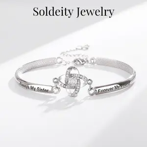 Women's Engraved "Always My Mother/Daughter/Sister Forever My Friend" Love Knot-Infinity Bangle Bracelet, Anniversary Gifts for Her, Birthday Valentine's Xmas Gemstone Jewelry Presents