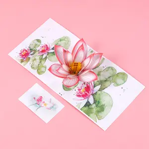 3D Handmade 3D Pop-Up Greeting Card, Color-Printed Lotus Design, Cutout Design, Birthday Wishes Card — Perfect for Mom, Friends, Teachers, and Elders