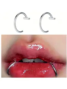 2PCS Fake Nose Lip Ring Faux Clip on No Pierced Non Piercing Helix Cartilage Earring Ear Cuff Faux Body Piercing Jewelry for Women Men