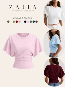 2026 Women's Solid Color Crop Tee, Casual Half Sleeve Round Neck T-Shirt Top for Summer, Ladies Clothes for Daily Wear, Holiday Haul