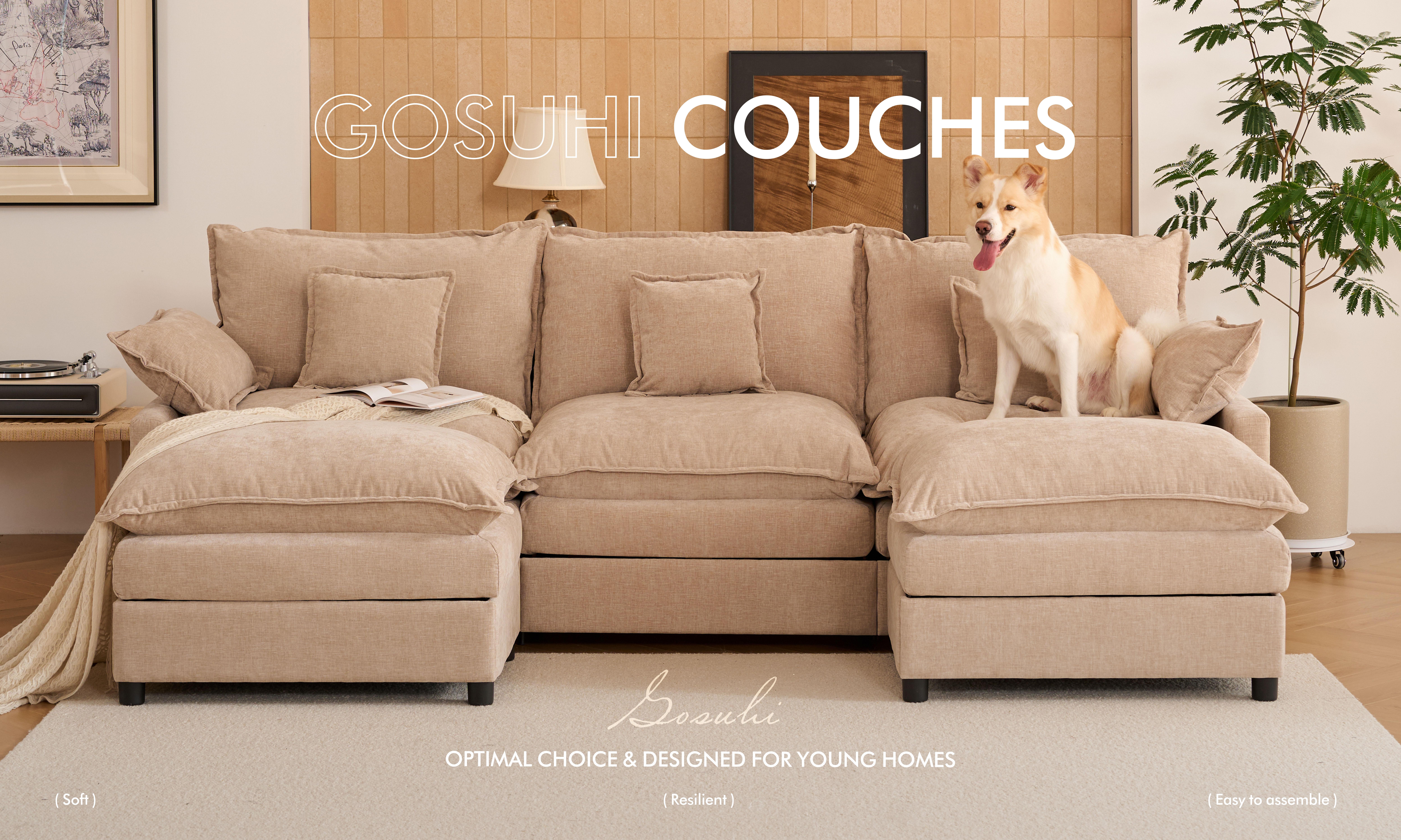 Summergarden【2 Packages Shipping】GOSUHI 108" U-Shaped Modular Sectional Sofa - Comfy Cloud 3-Seater with 2 Movable Ottoman, Cloud Sofa,Deep Seat Linen Couch for Living Room, Beige Color ,Comfort & Stylish Design,Chenille pink Summergarden【2 Packages Shipping】GOSUHI 108" U-Shaped Modular Sectional Sofa - Comfy Cloud 3-Seater with 2 Movable Ottoman, Cloud Sofa,Deep Seat Linen Couch for Living Room, Beige Color ,Comfort & Stylish Design,Chenille pink