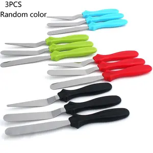 3-Piece Stainless Steel Cake Decorating Spatula Set, Professional Angle Cake Smoother, Ideal for Home Kitchen Bakery Use, Random Color