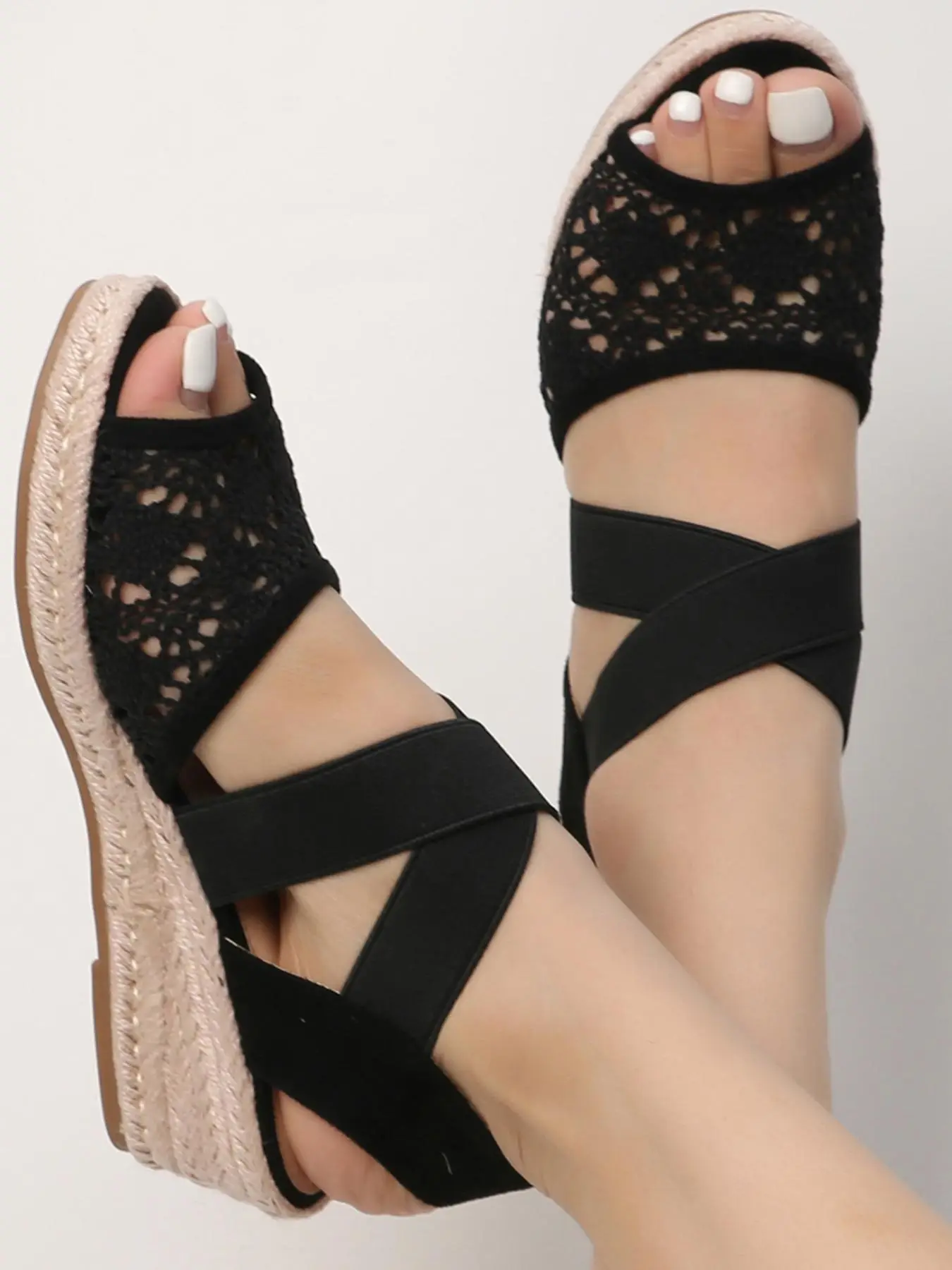 Fashionable Woven Criss Cross Strap Slip-on Sandals for Women, Summer 2024 Casual Comfortable Platform Espadrilles Shoes for Beach Vacation, Lightweig