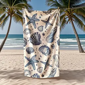 Large Beach Towel with Shell and Starfish Design, Coastal Shell Towel, Super Absorbent Quick Dry Microfiber, Lightweight Soft for Beach Pool Camping Travel