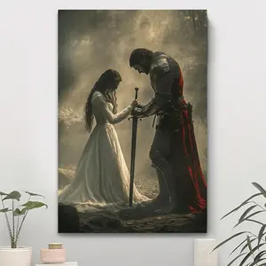 Classic Medieval Knight and Lady Canvas Wall Art for Living Room Bedroom and Office Decor No Electricity Needed