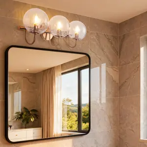 Gold Bathroom Light Fixtures, Modern Plating Brass Vanity Lights, Copper Powder Room Lighting Over Mirror with Cracked Glass Globe