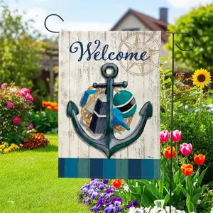 Welcome Garden Flag 12x18 Inch Double Sided Nautical Anchor Yard Flag for Beach House Porch Patio Decor