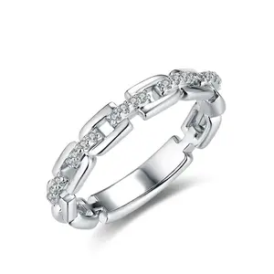 Moissanite Hip Hop Unisex Chained Ring Copper Ring Jewelry Perfect Birthday Engagement Wedding Anniversary Gift for Men Women